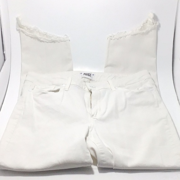PAIGE Hoxton Ankle Peg -Optic White Ankle Fray Jeans Size 30 - Picture 5 of 8